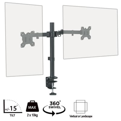 piXL Desk-Mounted Fully-Adjustable Dual Monitor Arm for Screens Up To 27 inch with VESA Mount &amp; Built-In Cable Management