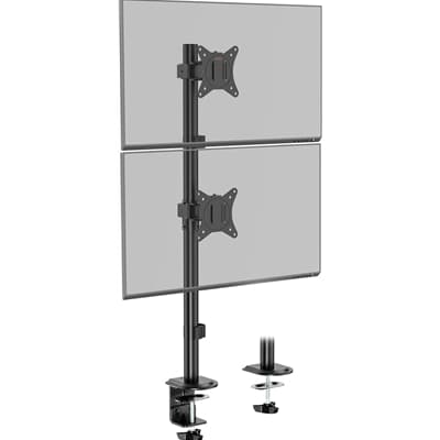 VonHaus Vertical Double Monitor Stand for 13-32" Screens, Twin Monitor Mount with Clamp, Height Adjustable, Easy Assemble Stand with Full Tilt, Rotation &amp; Swivel Arms, VESA 75x75 &amp; 100x100mm