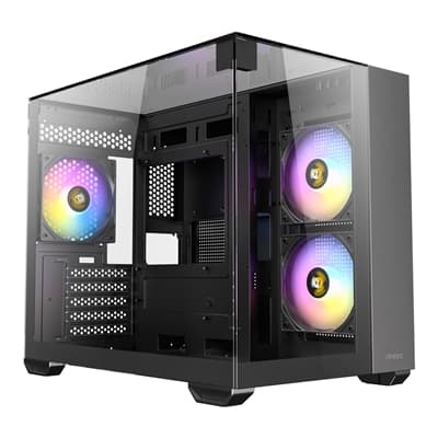 Antec CX600M Mini Tower Gaming Case, 1 x USB Type-C / 1 x USB 3.0 / 1 x USB 2.0, Tempered Glass Front, Top  and Side Window Panel, Dual Chamber Design, 3 x Pre-Installed ARGB LED Fans, Micro-ATX, ITX Compatible