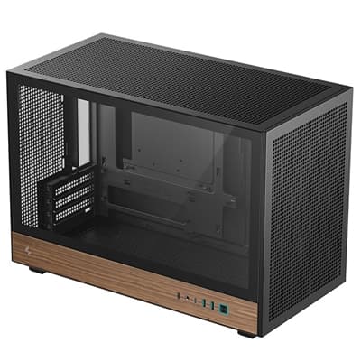 DeepCool CH260 Micro-ATX Mini Tower PC Gaming Case, Wood, Tempered Glass Side Panel USB Type-C High Airflow Supports ATX PSU &amp; RTX GPUs Black