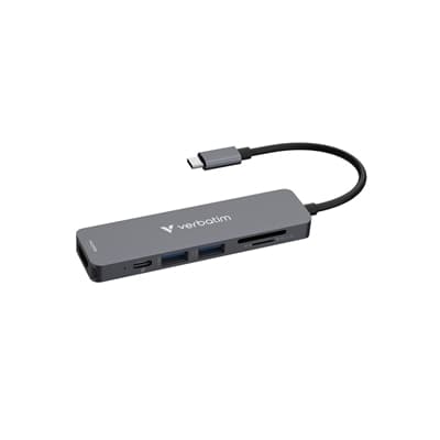 Verbatim (32156) USB-C Essentials Multiport Hub 6 Port With Card Reader, Supports Up To 100W Power Delivery, SD/MicroSD Slots Supports Read / Write Speeds Of Up To 40MB/s and 30MB/s 