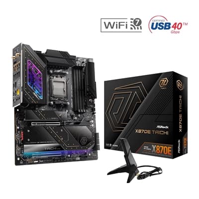 ASRock X870E TAICHI AMD AM5 Socket Motherboard, E-ATX, 4x DDR5 Slots, 4x M.2 Sockets, Fitted I/O Shield, 5GbE LAN, Wi-Fi 7, 1x HDMI Port / 2x USB-C (USB4)