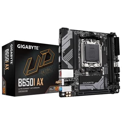 Gigabyte B650I AX Ultra Durable AMD AM5 Socket Motherboard, Mini-ITX, 2x DDR5 Slots, 1x M.2 Socket, 2.5GbE LAN, Wi-Fi 6E, 1x DisplayPort / 1x HDMI Port