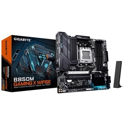 Gigabyte B850M GAMING X WIFI6E AMD AM5 Socket Motherboard, Micro-ATX, 4x DDR5 Slots, 2x M.2 Sockets, Fitted I/O Shield, 2.5GbE LAN, Wi-Fi 6E, 2x DisplayPorts / 1x HDMI Port