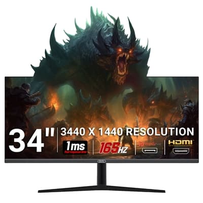 piXL 34-inch UWQHD UltraWide 165Hz Gaming Monitor with 100% sRGB Colour Gamut, Quad HD 3440 x 1440 IPS Panel &amp; 1ms Response Time, 3 Year Warranty &amp; Speakers