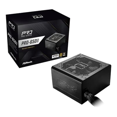 ASRock PRO-650G 650W ATX Power Supply Unit, 80 Plus Gold Certified, 120mm Silent Cooling Fan, High Efficiency PSU