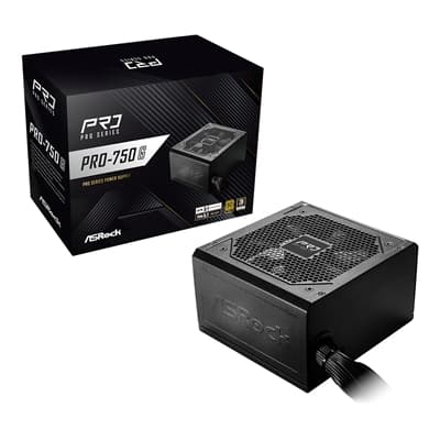 ASRock PRO-750G 750W ATX Power Supply Unit, 80 Plus Gold Certified, 120mm Silent Cooling Fan, High Efficiency PSU