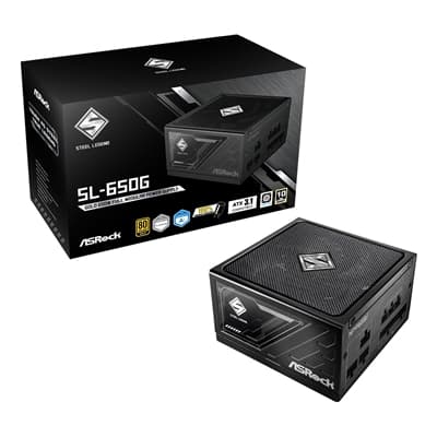 ASRock Steel Legend SL-650G 650W ATX Power Supply Unit, 80 Plus Gold Certified, 120mm Silent Cooling Fan, High Efficiency PSU