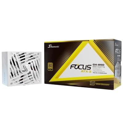 Seasonic FOCUS GX V4 850W ATX 3.1 80 PLUS Gold Modular PSU with 120mm FDB Fan, Braided White Cables &amp; 10 Year Warranty, White